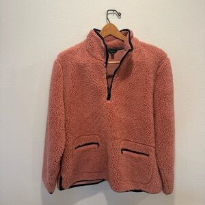 Nautica Pink Sherpa Quarter Zip Jacket with Navy Accents Size XL